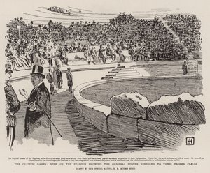 Les Jeux Olympiques, vue du stade montrant les pierres originales restaurées à leur place - George Percy Jacomb Hood